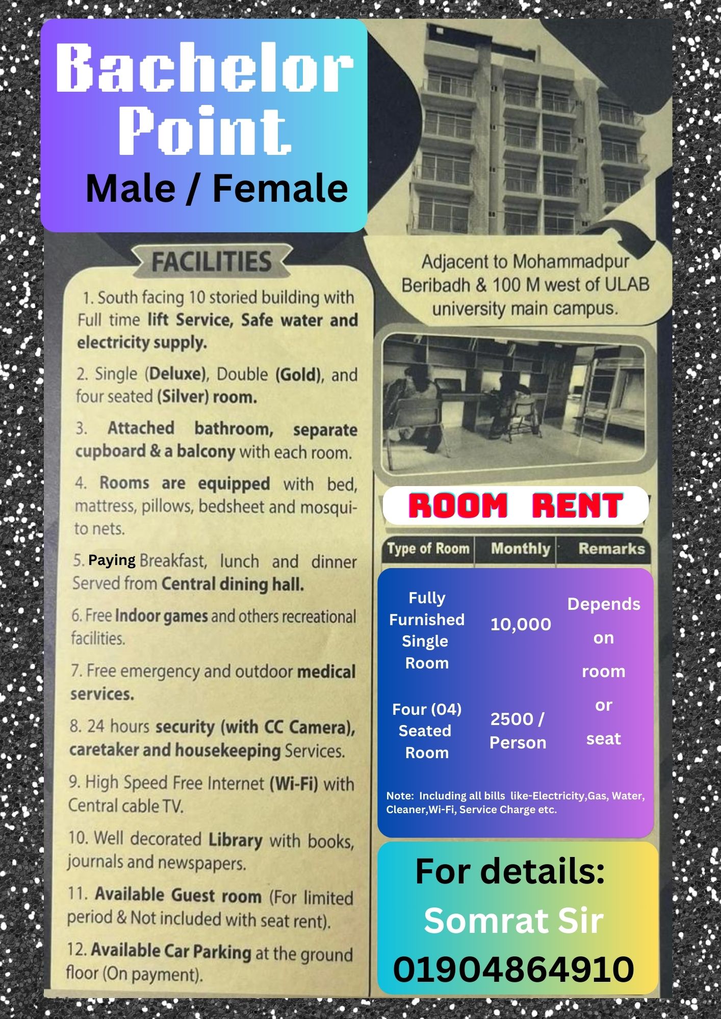 To-let in Bachelor point for Male / Female